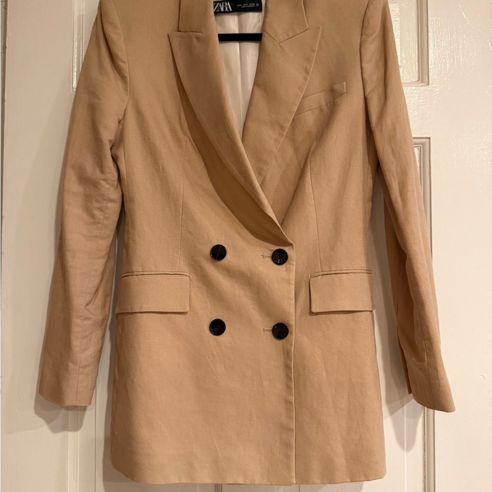 Zara Tan Double-Breasted Blazer Jacket